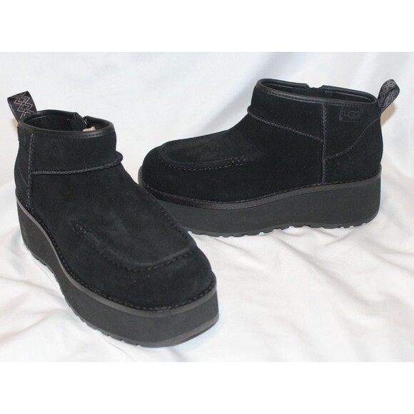 UGG WOMEN'S ULTRA‎ MINI CITYFUNC SUEDE ZIP PLATFORM BOOTS NEW! BLACK - Picture 3 of 6